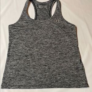 Under Armour women’s Blk/Gray Loose Fit Heat Gear Racer Back Tank Top Sz M